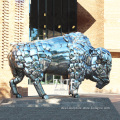 City urban outdoor decoration stainless steel bison buffalo sculpture
